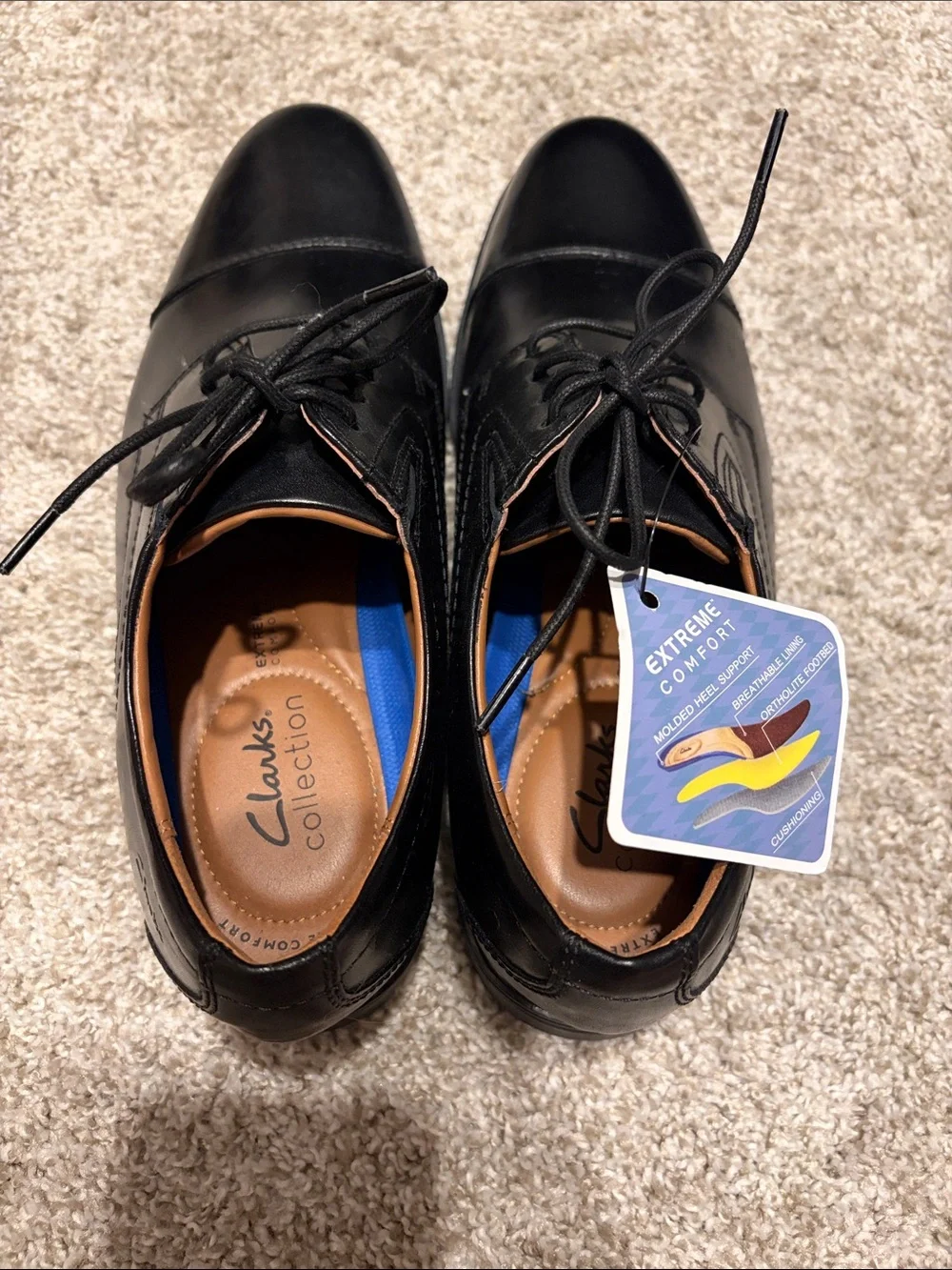Clarks Black Leather Cap-Toe Lace-Up Oxfords